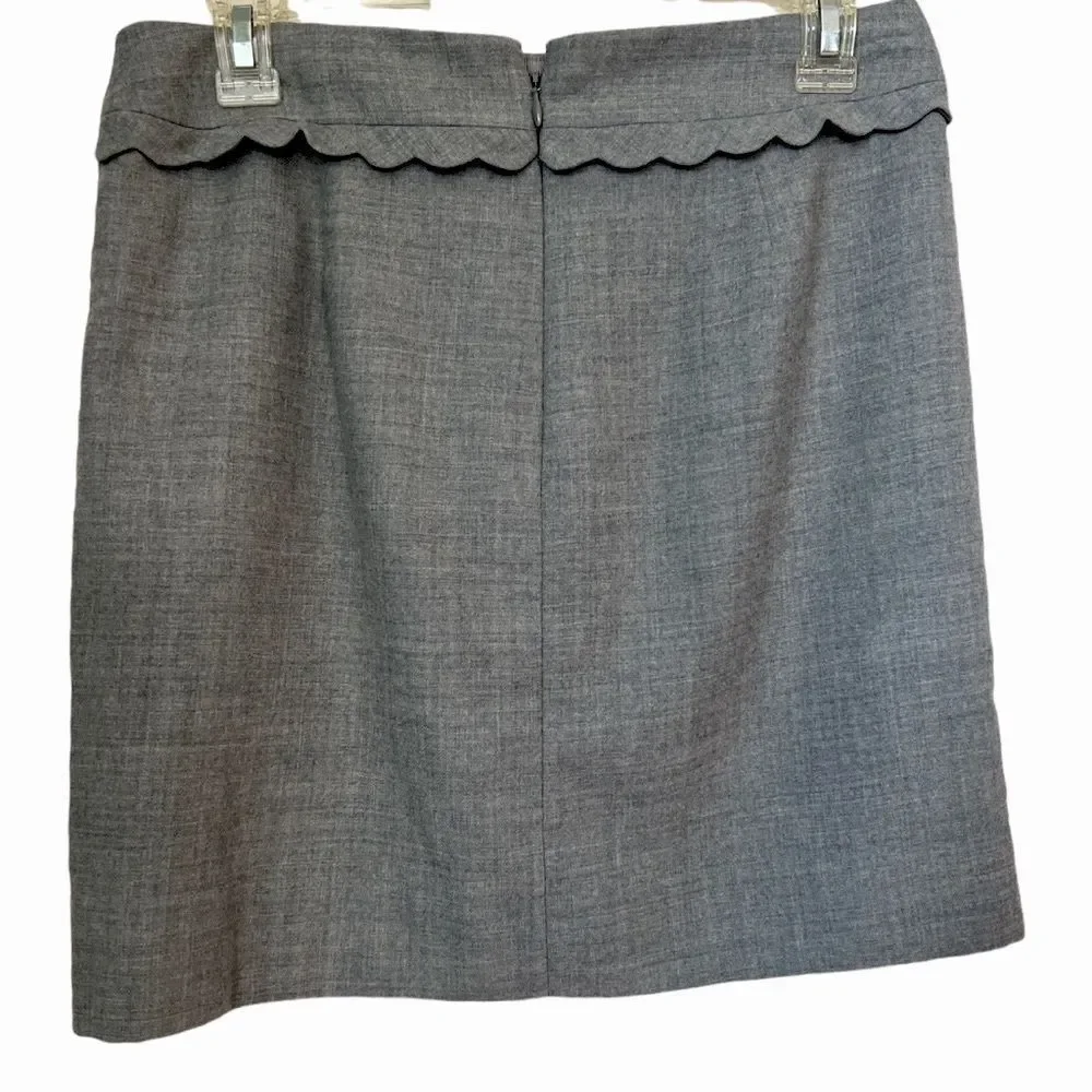 JCREW Gray Mini scallop Waist 97% Wool Career Office Short Lined Skirt Sz 6